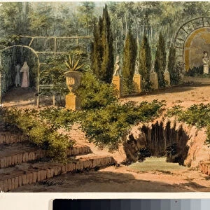 View of the garden of the villa Doria a Pegli near Genoa (Watercolour, circa 1825)