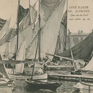 View of the port with sailing boats, St Tropez, Cote d Azur. Postcard sent in 1913