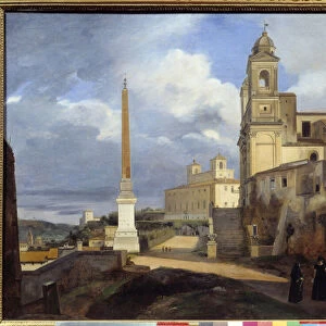View of the Trinite des Monts (Trinita dei monti) and Villa Medicis in Rome Painting by