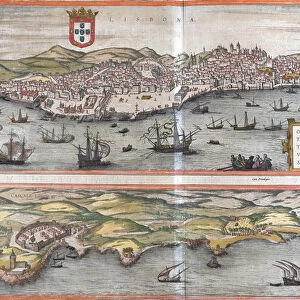 Views of Lisbon and Cascais (Cascale), Portugal (etching, 1572-1617)