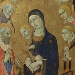 Virgin and Child, angels and saints (painting on wood)