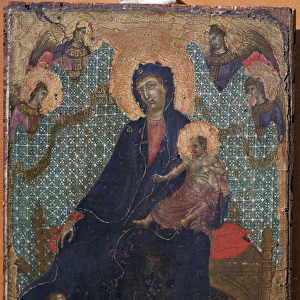 Virgin and child with three franciscan monks (Painting, 1300)
