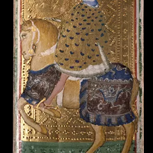 Visconti-Sforza tarot decks: the horse of denari (painting on parchment on cardboard
