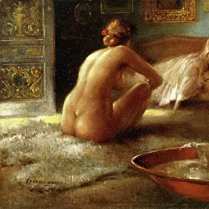 The Voyeur and Her Bather, (oil on canvasboard)