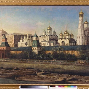 Vue du Kremlin de Moscou. Peinture de Nikolai Ivanovich Podklyuchnikov (1813-1877), huile sur toile. Art russe 19e siecle. State United Museum Centre in the Kremlin, Moscou