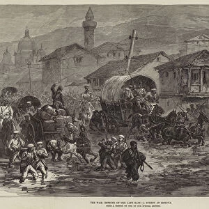 The War, Effects of the late Rain, a Street at Sistova (engraving)