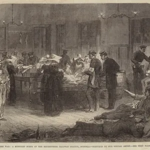 The War, a Midnight Scene at the Reichenberg Railway Station, Bohemia (engraving)