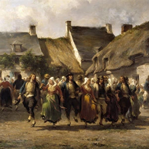 A wedding in Brittany in 1863 Painting by Adolphe Pierre Leleux (1812-1891