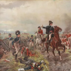 Wellington at Waterloo (colour litho)