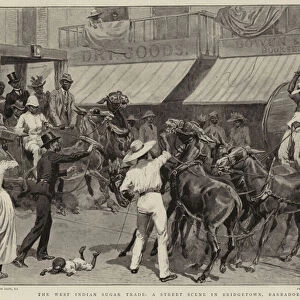 The West Indian Sugar Trade, a Street Scene in Bridgetown, Barbadoes (litho)