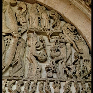 West Portal, detail of the Last Judgement, right hand side depicting the Weighing of