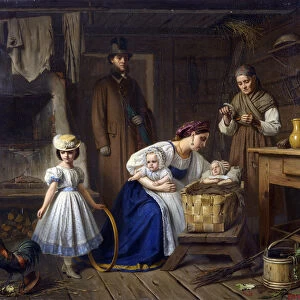 Wet nurse visited her sick child par Wenig, Karl Bogdanovich (1830-1908)