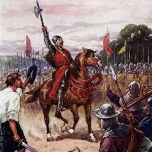 William Wallace at the Battle of Falkirk, Scotland, 1298 (colour litho)