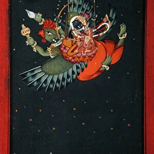 On the wings of Garuda: Krishna and Satyabhama fly through the night sky, c