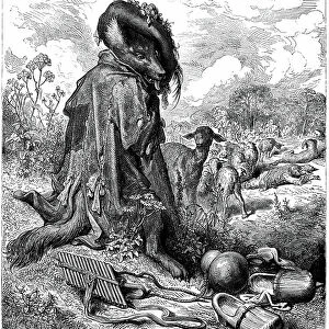 The wolf became shepherd: fable by Jean de la Fontaine illustree by Gustave Dore - The wolf turned shepherd