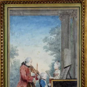 Wolfgang Amadeus Mozart (1756-1791) as a child playing piano with his father and sister