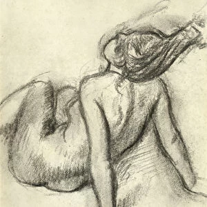 Woman having her hair styled (charcoal on paper)