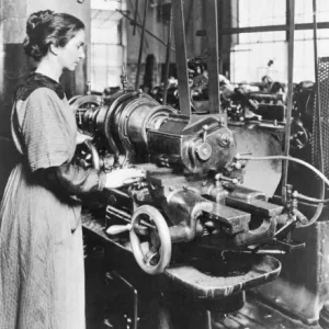 Woman working at internal thread milling machine, Norton Grinding Co. Worcester, Ma