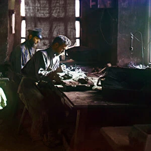 Workers molding an artistic casting at the Kasli Iron Works, Ural Mountains