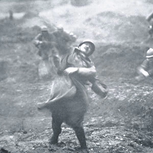 WWI French soldier hit by gunfire during an advance on the Western Front