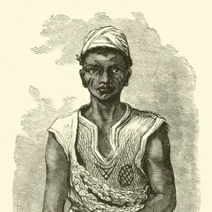 A Yoruba with his charms or fetishes (engraving)