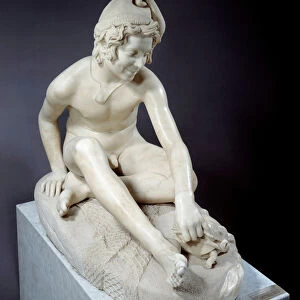 Young Neapolitan fisherman playing with a turtle Marble sculpture by Francois Rude