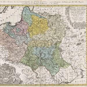 1750, Homann Heirs Map of Poland, topography, cartography, geography, land, illustration