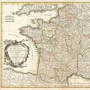 1762, Janvier Map of France, topography, cartography, geography, land, illustration