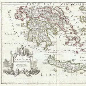 1794, Delisle Map of Southern Ancient Greece, Greeks Isles, and Crete, topography