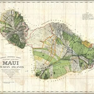 1885, De Witt Alexander Wall Map of Maui, Hawaii, topography, cartography, geography