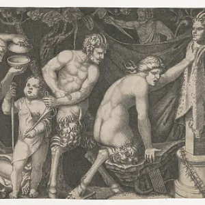 Bacchanal Silenus supported two bacchants centre