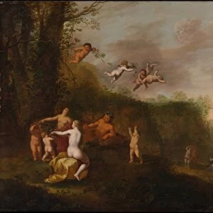 Bacchus Nymphs Landscape 1640s Oil wood 22 7 / 8 x 28 3 / 8