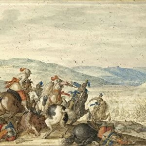 Cavalry Skirmish Mountainous Landscape foreground different horsemen