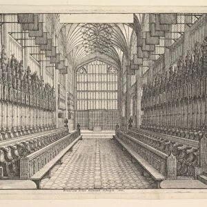 Choir stalls St George Chapel Windsor 1660 Etching