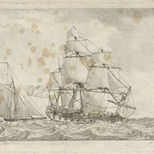 Cutter war frigate three-mast flag small sailing ship