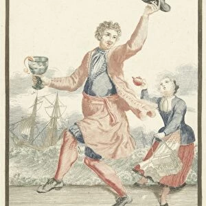 Dancing man with a goblet in his hand, Pieter van den Berge, 1695-1697