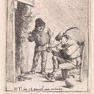 Two farmers in the fireplace, David Teniers (II), Anonymous, 1626 - 1690