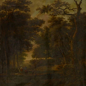 Forest landscape riders oil oak wood 53 x 46 cm