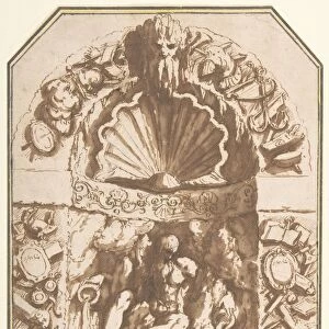 Fountain Grotto ca 1598 Pen brown ink brush wash
