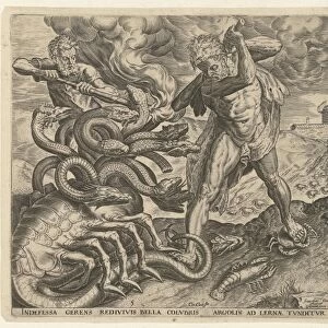 Hercules overcomes the Hydra of Lerna, Cornelis Cort, Julius Goltzius, in or after