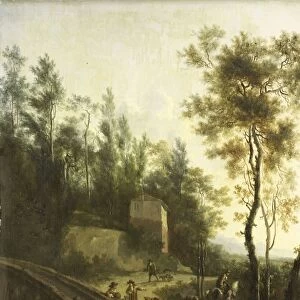 Italian landscape with hunters, Frederik de Moucheron, 1660 - 1686