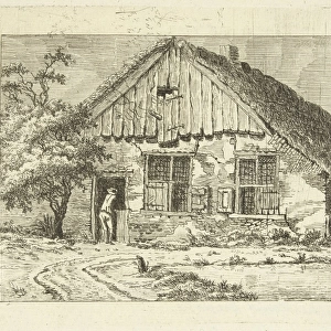 Man leans on the lower door of a farmhouse, Anthonie van den Bos, 1778 - 1838