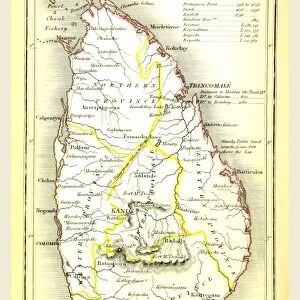 Map Ceylon, Sri Lanka, 19th century engraving