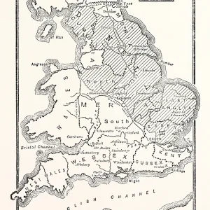 Map of England Showing the Anglo-Saxon Kingdoms and Danish Districts