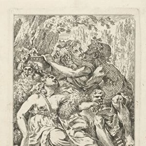 An orgy with bacchant and two half-naked young women with a putto in the middle