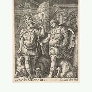 Two Roman Soldiers 17th century Etching engraving