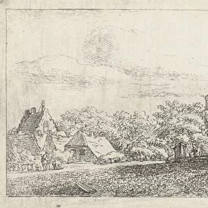 Village scene with church tower between trees, print maker: Johannes Franciscus Christ, c