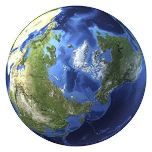 3D rendering of planet Earth, centered on the North Pole