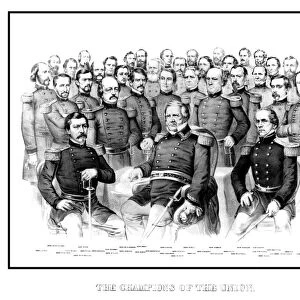 American Civil War print featuring a group portrait of early war Union Generals