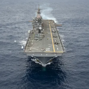 The amphibious assault ship USS Essex transits the Pacific Ocean